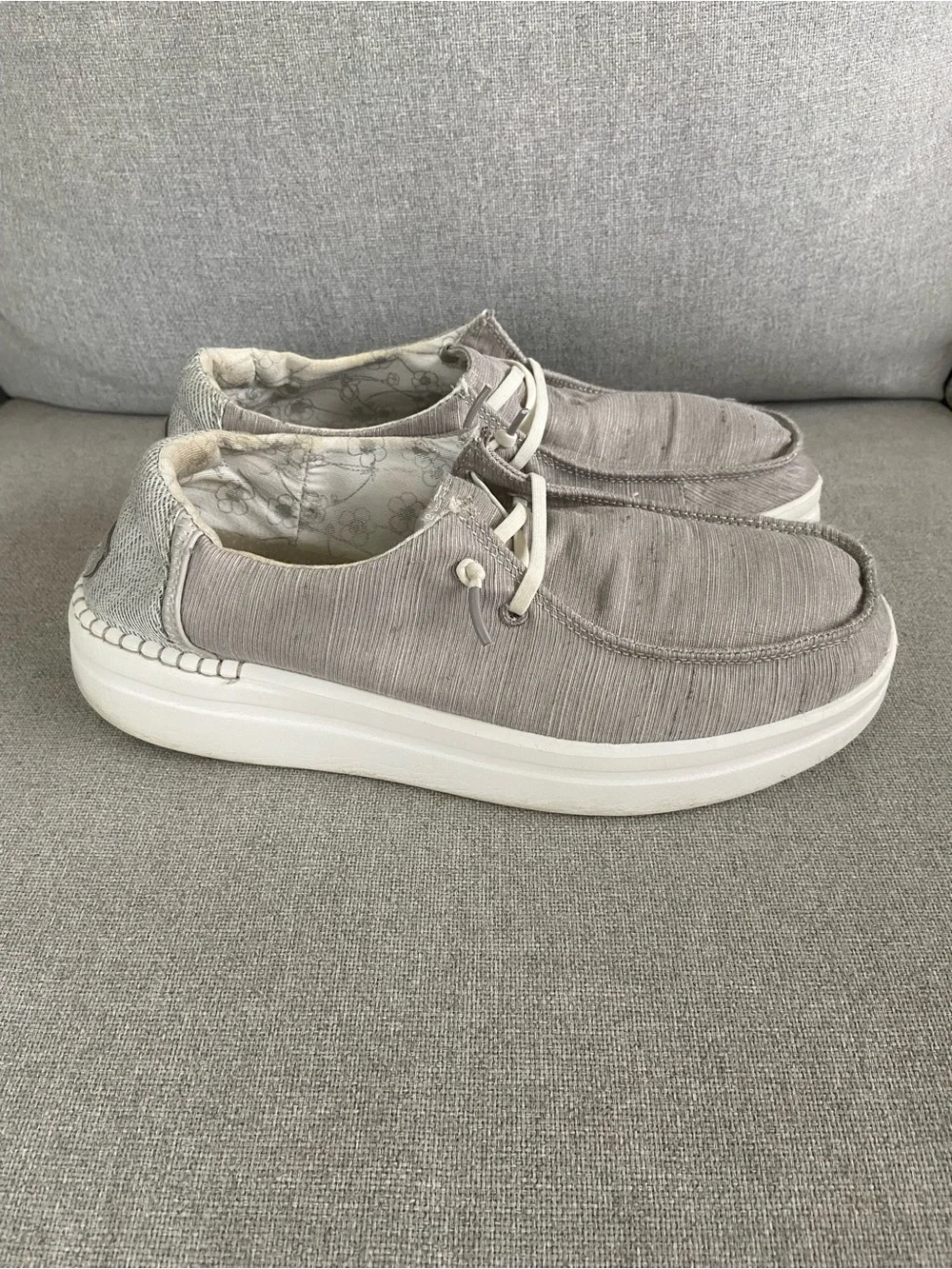 Hey Dude Grey Slip-On Boat Shoes with White Sole